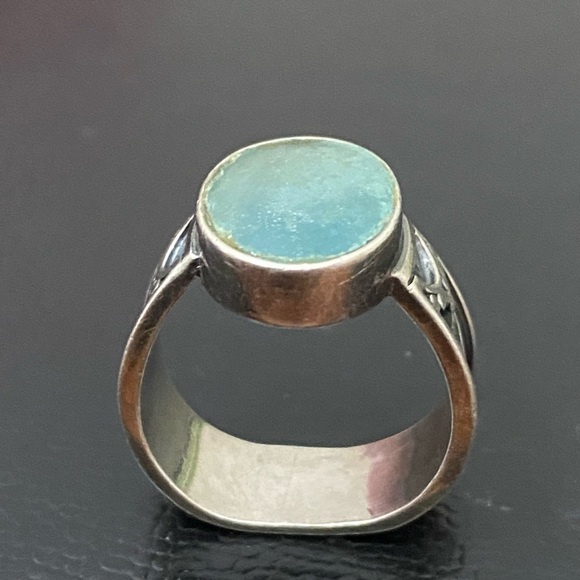 Vintage Native American Signed SA 925 Sterling Silver Blue Teal Stone Ring Sz 8 - Picture 15 of 16